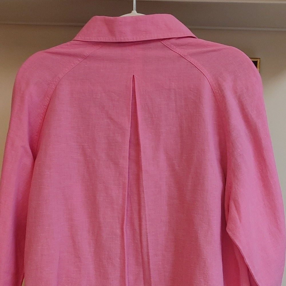 Denim & Co. Pink Oversized Linen Cotton Shirt Patch Pockets Size M - Picture 11 of 15
